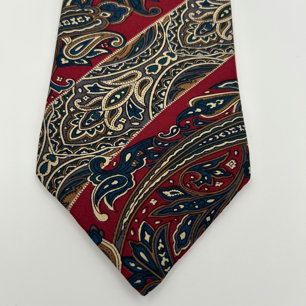 Hanover St Necktie Mens OS Burgundy Paisley Silk‎ Academic Professional 1990s
